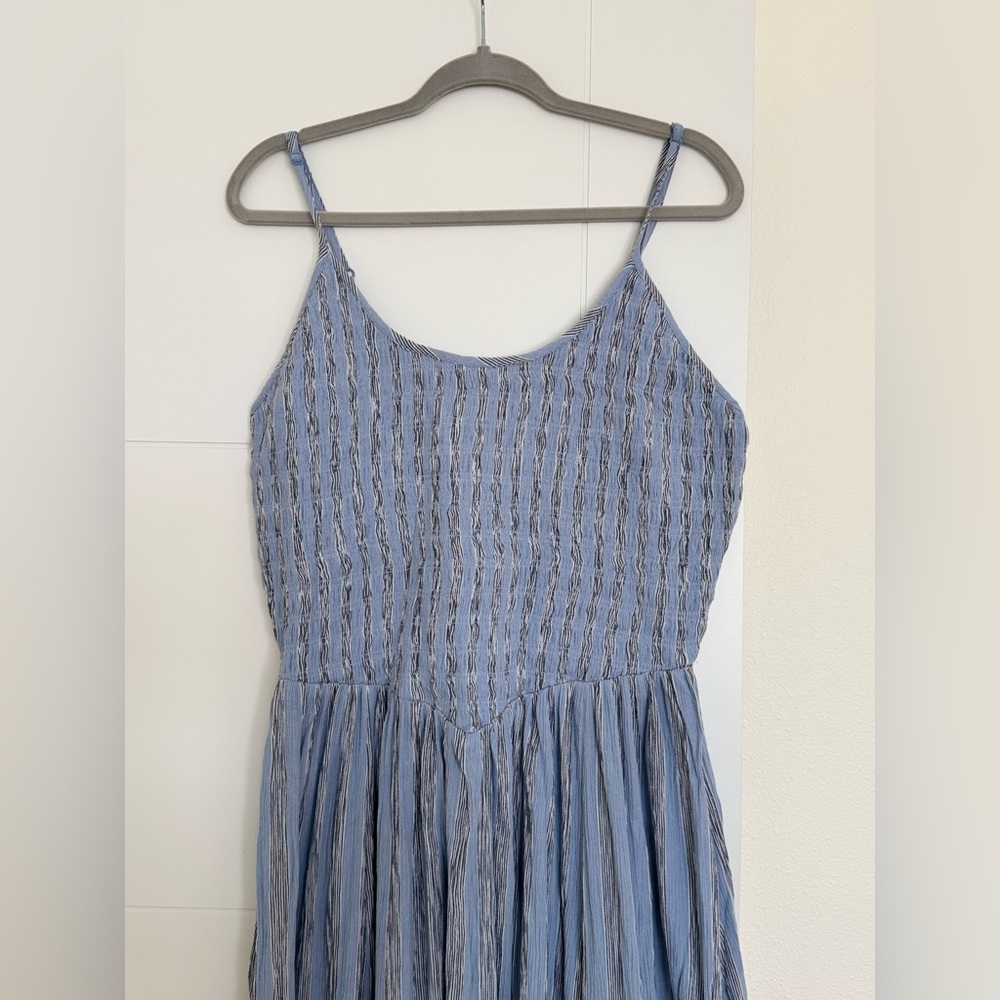 Aerie At the Barre Blue Striped Midi Dress Spaghetti Straps Sz XL - Picture 4 of 6